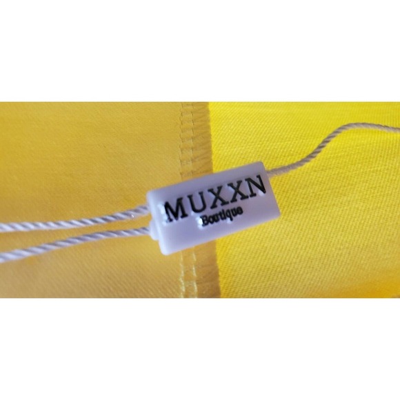 Muxxn Women's Yellow Retro 1950s Asymmetrical Neck Knee Length Pencil Dress M - Picture 9 of 10